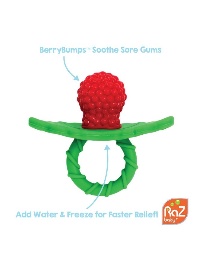 Razberry Silicone Baby Teether Toy - Berrybumps Soothe Babies Sore Gums - Hands Free Design - Bpa Free - Easy-To-Hold - Teething Relief Pacifier For Infant - Fruit Shape/Red