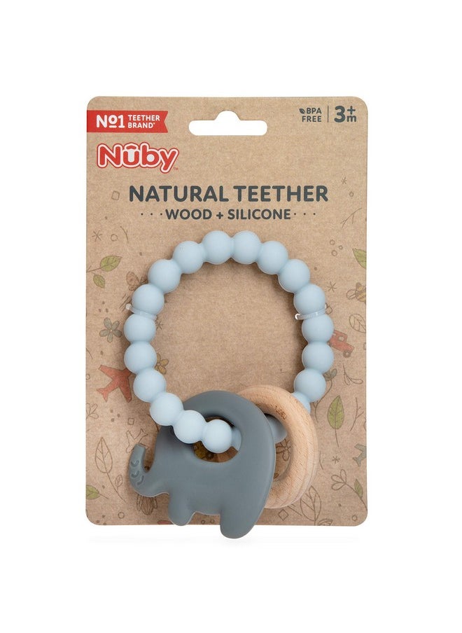 Natural Wood & Silicone Teether Ring: 3 M+, Elephant, Gray