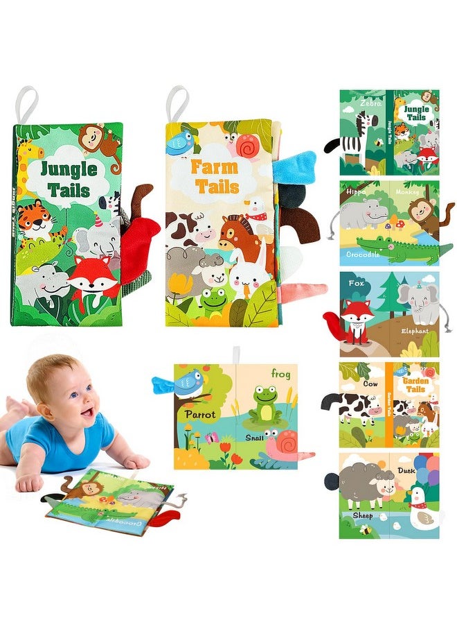 Baby Toys 0-6 Months Baby Books 2Pcs, Baby Toys 6-12 Months - Soft, Crinkle, Squeaky, Sensory, Tummy Time Toys - Baby