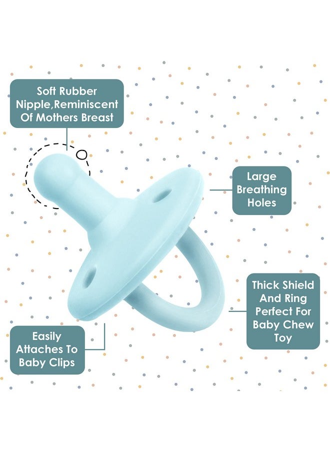 Pacifiers 0-18 Months, Set Of 6 Ultra-Light Silicone Binkies With Collapsible Handle & 3 Air Holes For Added Safety, Best Newborn Pacifiers For Baby Boys Or Girls