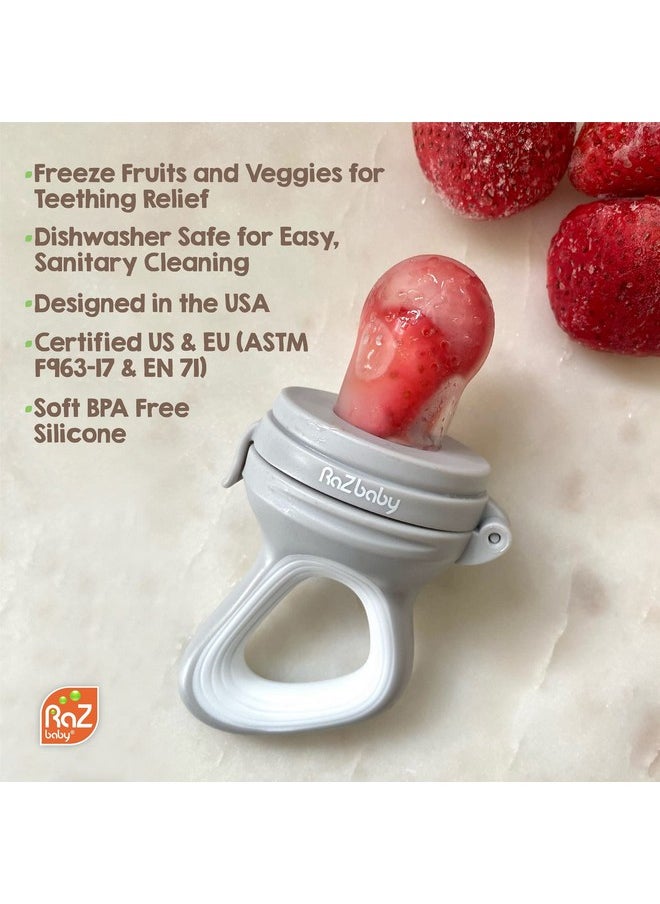 Baby Fruit Feeder/Food Feeder Pacifier, Infant Teething Toy Teether 6M+, Add Baby'S Favorite Frozen Fruit Or Fresh Food For Teething Relief, Silicone Pouch/Nipple, Bpa Free, Tan