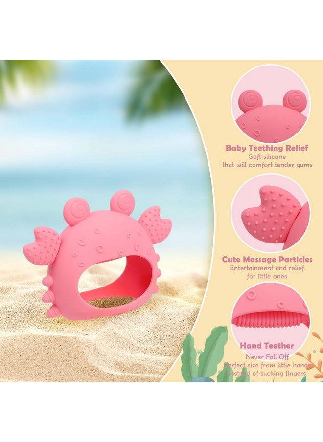 2 Pack Baby Teething Toys, Silicone Teethers For Babies 0-6 Months Anti Dropping Hand Teether, Infant Baby Chew Toys For Teething Relief For Newborn Soon-To-Be Mothers (Pink,Crab)