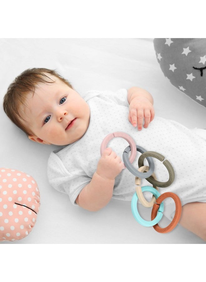 Silicone Teether Links, 6 Packs Baby Teether Ring Links Attach Baby Toys To Strollers Or Carrier Seat