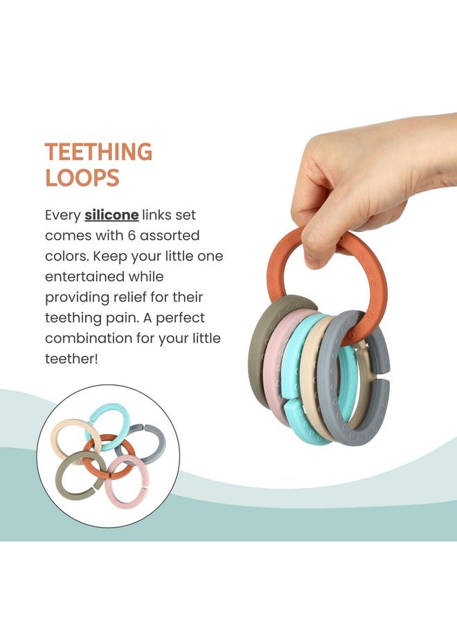 Silicone Teether Links, 6 Packs Baby Teether Ring Links Attach Baby Toys To Strollers Or Carrier Seat