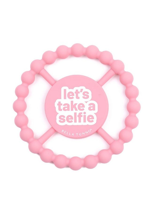 Happy Teether For Girls- Soft & Easy Grip Baby Girl Teether Toy, Silicone Teether Ring To Help Soothe Gums, Non-Toxic And Bpa Free, Let'S Take A Selfie