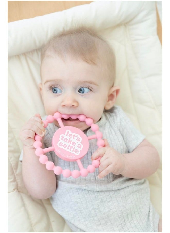 Happy Teether For Girls- Soft & Easy Grip Baby Girl Teether Toy, Silicone Teether Ring To Help Soothe Gums, Non-Toxic And Bpa Free, Let'S Take A Selfie