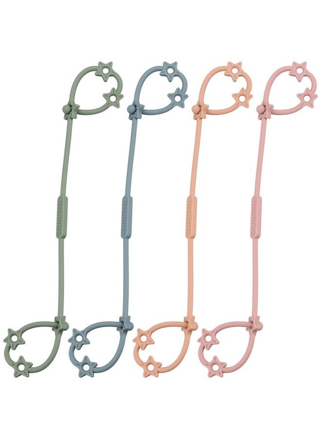 Toy Straps For Baby, 4 Pack Adjustable Stretchable Sippy Cup Straps, Sippy Bottles Or Pacifier To Stroller, Highchair, Car Seat, Hanging Basket (4Pack, Sage/Ether/Blush/Muted)