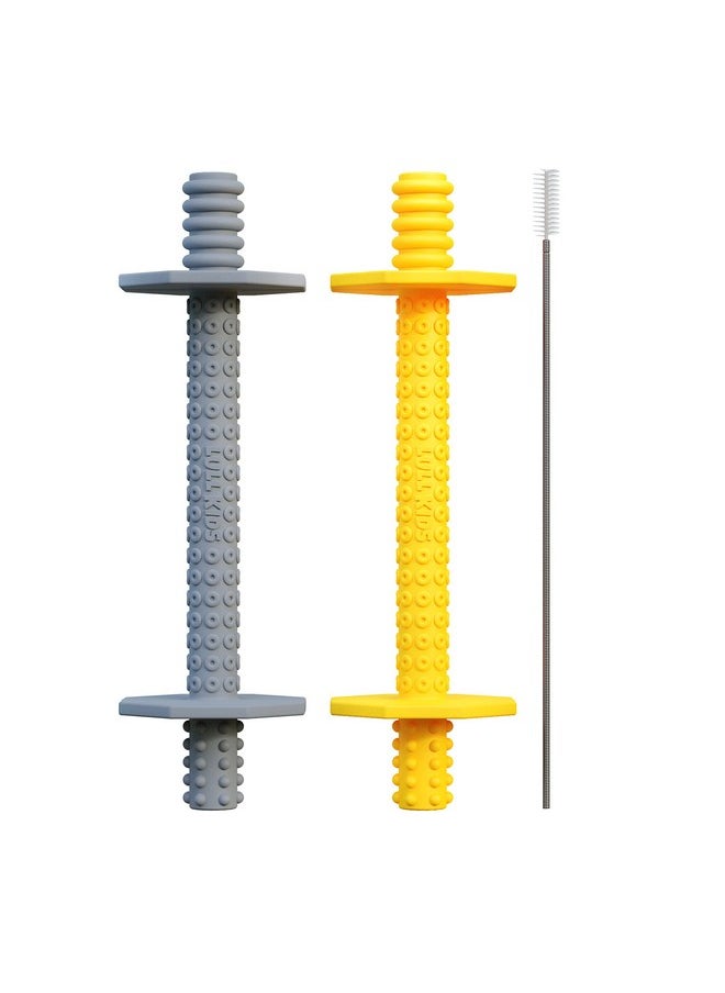 Hollow Teething Tubes - Baby Teething Toys For Babies 0-6 Months, Teething Toys For Babies 6-12 Months - Baby Teether, Teething Straws, Teething Sticks (Yellow/Gray)