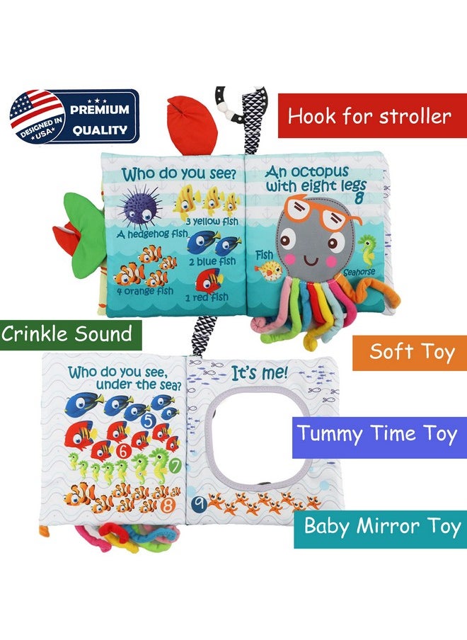 Fish Soft Baby Book Toys,Touch Feel Cloth Crinkle Books For Babies,Infant Toys 0-3-6-12 Months,Learning Education Toys,Sensory Mirror Toy,Baby Gifts Christmas Stocking Stuffers For Boys Girls-Teether