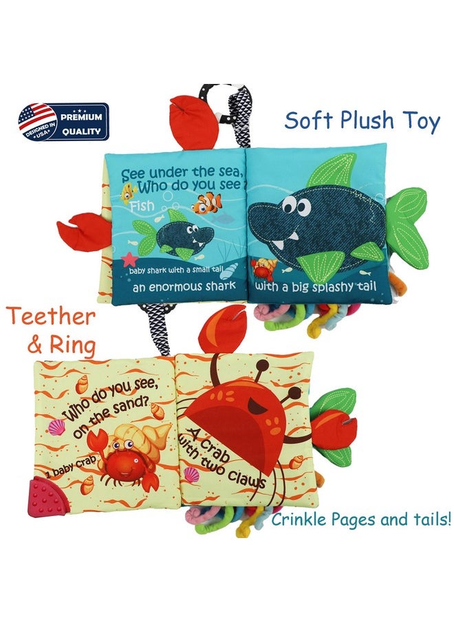 Fish Soft Baby Book Toys,Touch Feel Cloth Crinkle Books For Babies,Infant Toys 0-3-6-12 Months,Learning Education Toys,Sensory Mirror Toy,Baby Gifts Christmas Stocking Stuffers For Boys Girls-Teether