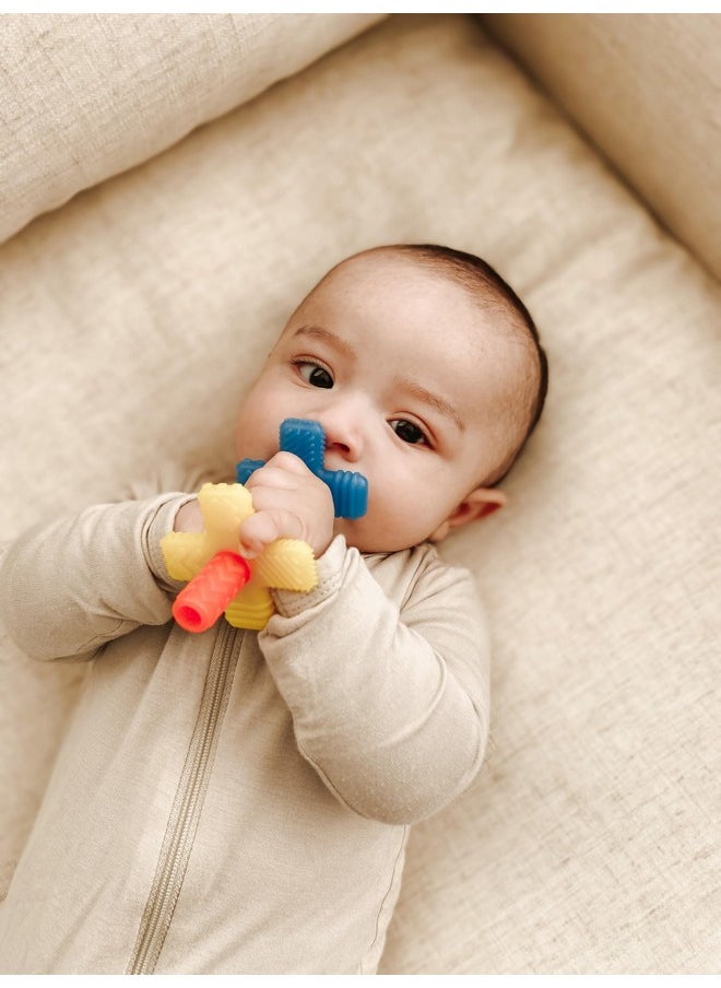 Teensy Tube Teether; Textured Hollow Baby Teething Tube That Reaches Front Teeth & Back Molars, Made Of Soft Silicone (Rainbow)