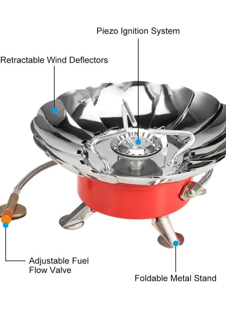 Windproof Camping Gas Stove with Piezo Ignition and Adjustable Valve Outdoor Cooking Gas Burner Windproof Gas Stove with Extended Pipe for Camping Picnic BBQ Outdoor Gas Stove Backpacking Hiking