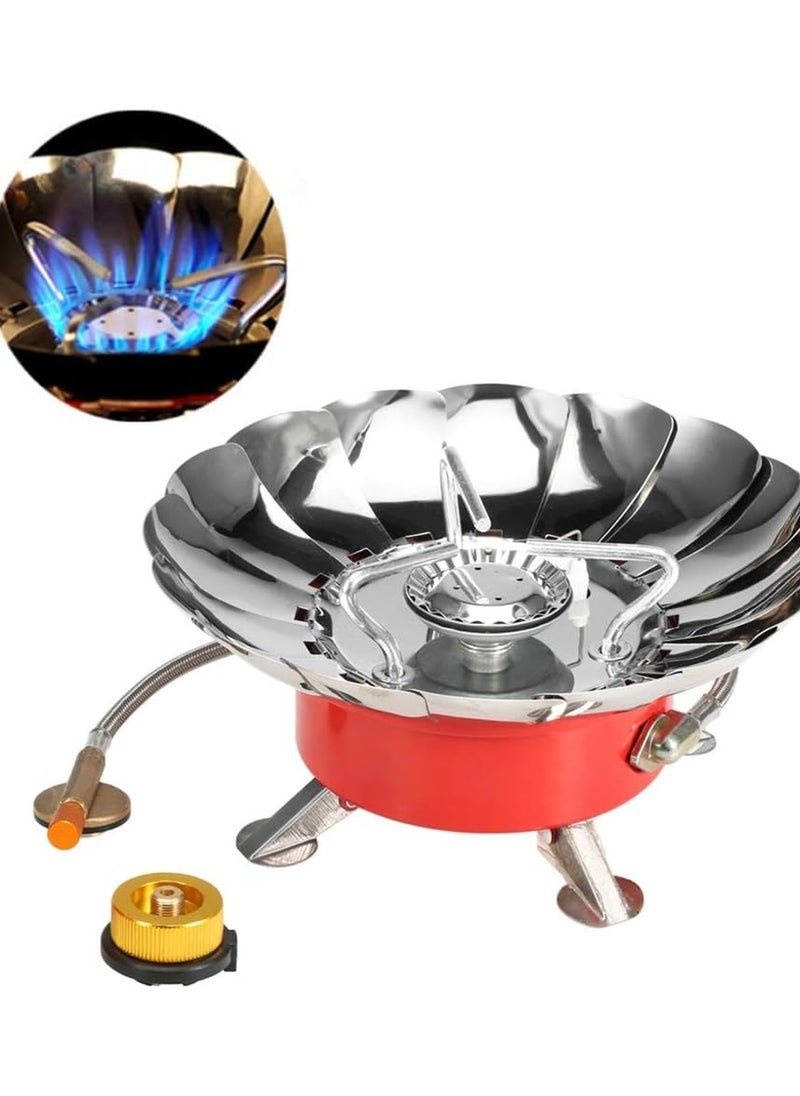 Windproof Camping Gas Stove with Piezo Ignition and Adjustable Valve Outdoor Cooking Gas Burner Windproof Gas Stove with Extended Pipe for Camping Picnic BBQ Outdoor Gas Stove Backpacking Hiking