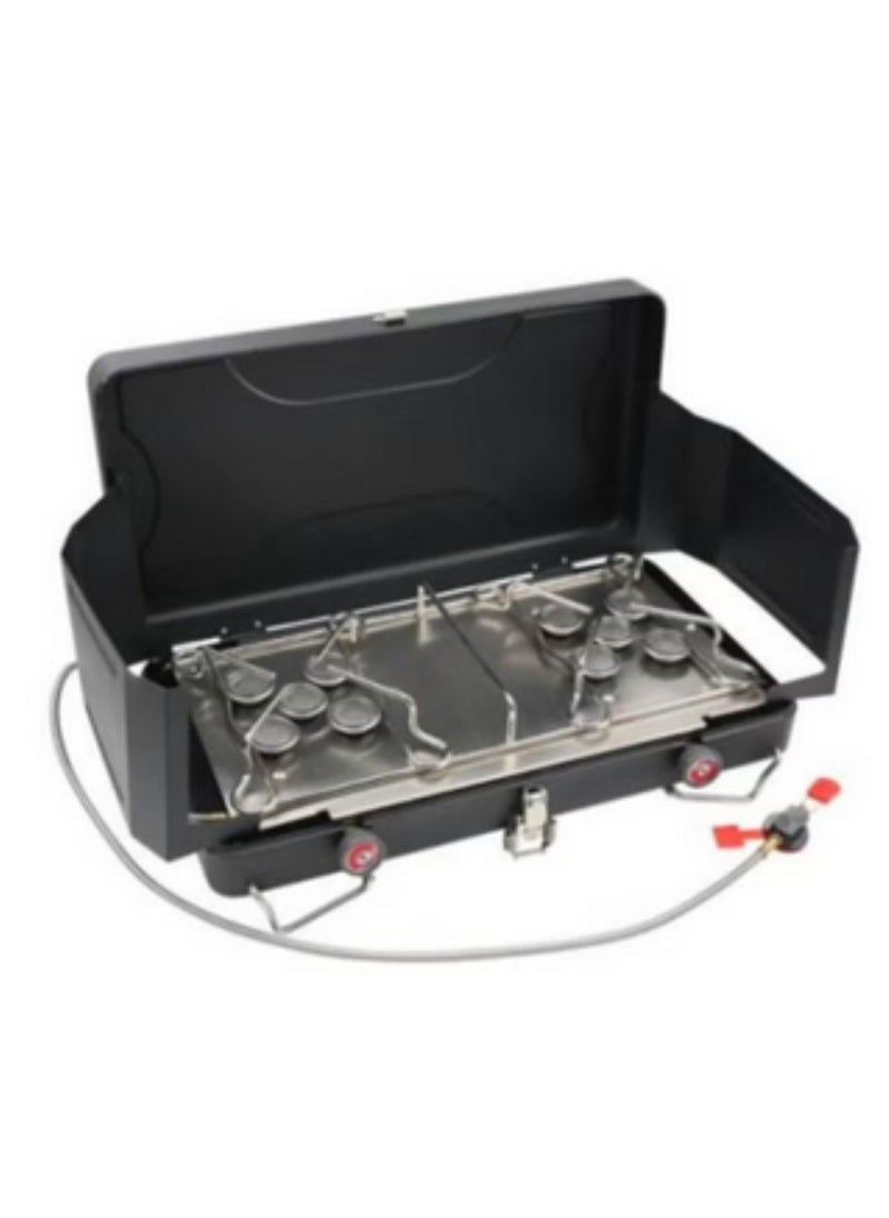 15800W Windproof Camping Stove Portable 10-Burner Outdoor Gas Stove for Cooking and Outdoor Activities Compact Size 40x23.5x9cm