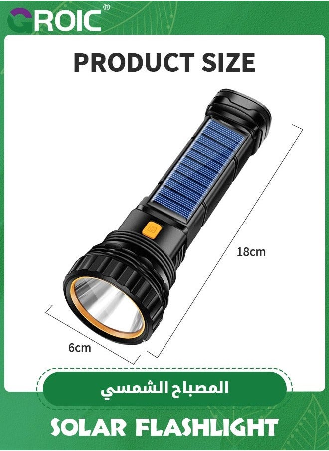 Solar/Rechargeable Multi Function 1000 Lumens LED Flashlight, with Emergency Strobe Light and 1200 Mah Battery, Power Supply USB Charging Cable, Fast