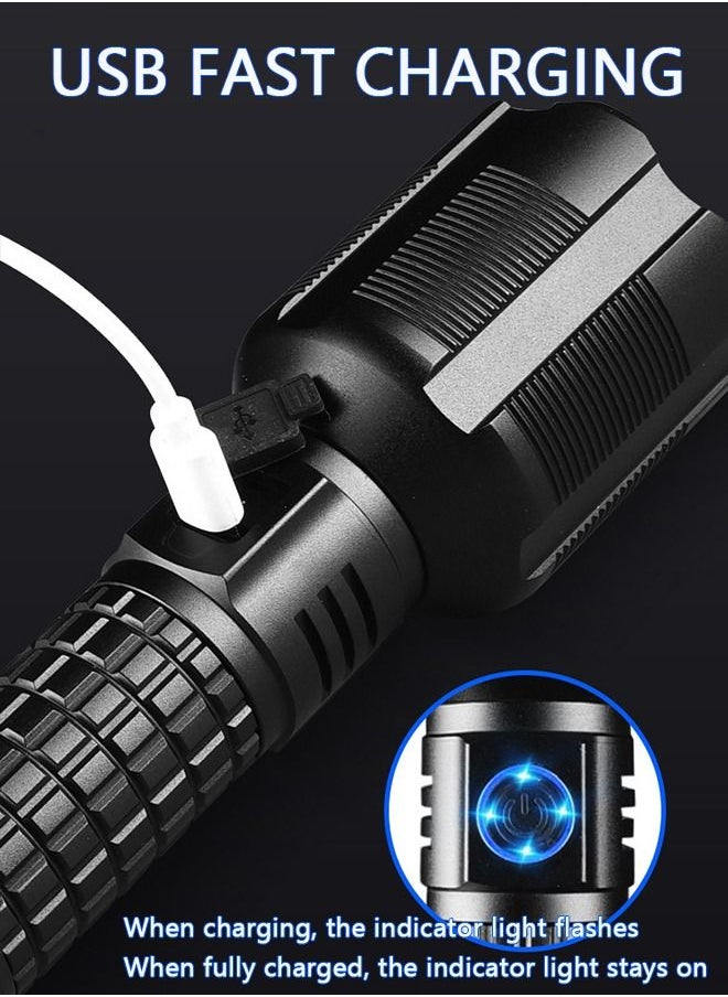 USB Rechargeable Led Flashlight, 100000 Lumens Super Bright High Lumens, 3 Modes, IPX6 Waterproof, Tactical Flash Light for Outdoor