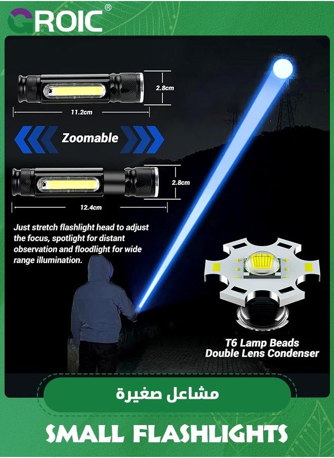 Small Flashlights High Lumens Rechargeable, 1600 Zoomable Mini with 5 Light Modes for Emergencies, Camping, Hiking and More