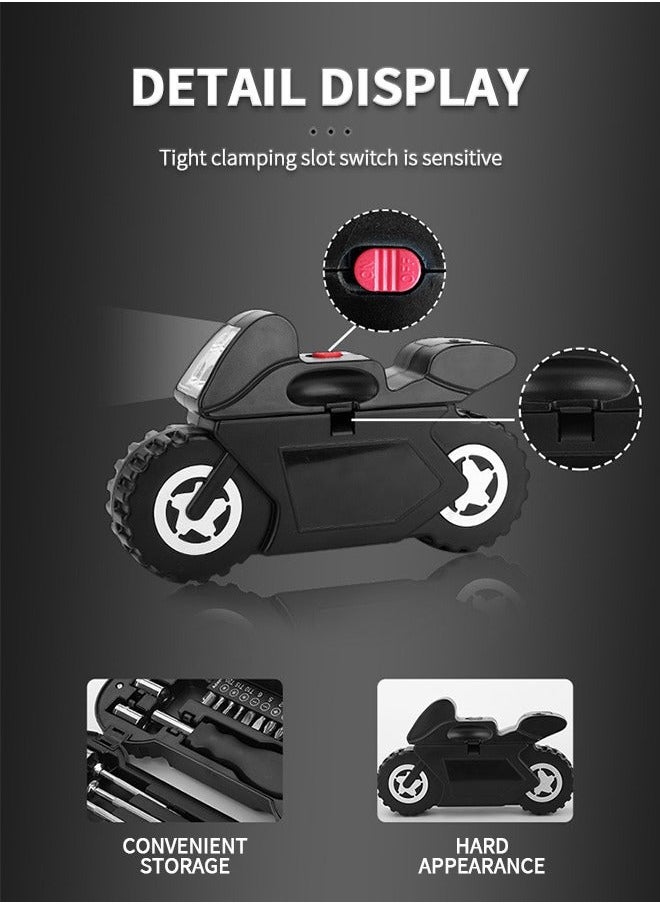 21 Pcs Camping Screwdriver Set with Light, Motorcycle Shaped Tool Kit, LED Lantern Kits, Portable Emergency Light for Storm Outages