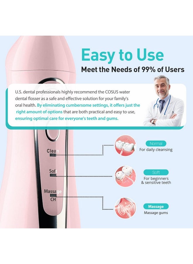 Water Dental Flosser Teeth Pick: Portable Cordless Oral Irrigator 300Ml Rechargeable Travel Irrigation Cleaner Ipx7 Waterproof Electric Water Dental Flosser For Teeth Cleaning F5020E Pink