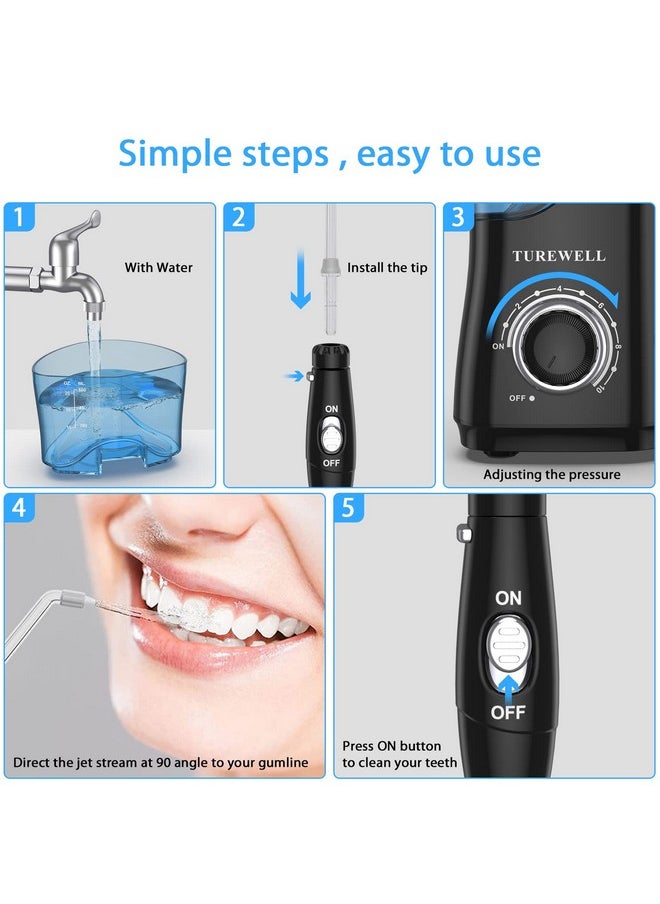 Water Dental Flosser For Teeth/Braces, Water Teeth Cleaner 8 Jet Tips And 10 Pressure Levels, 600Ml Large Water Tank Oral Irrigator For Family(Black)