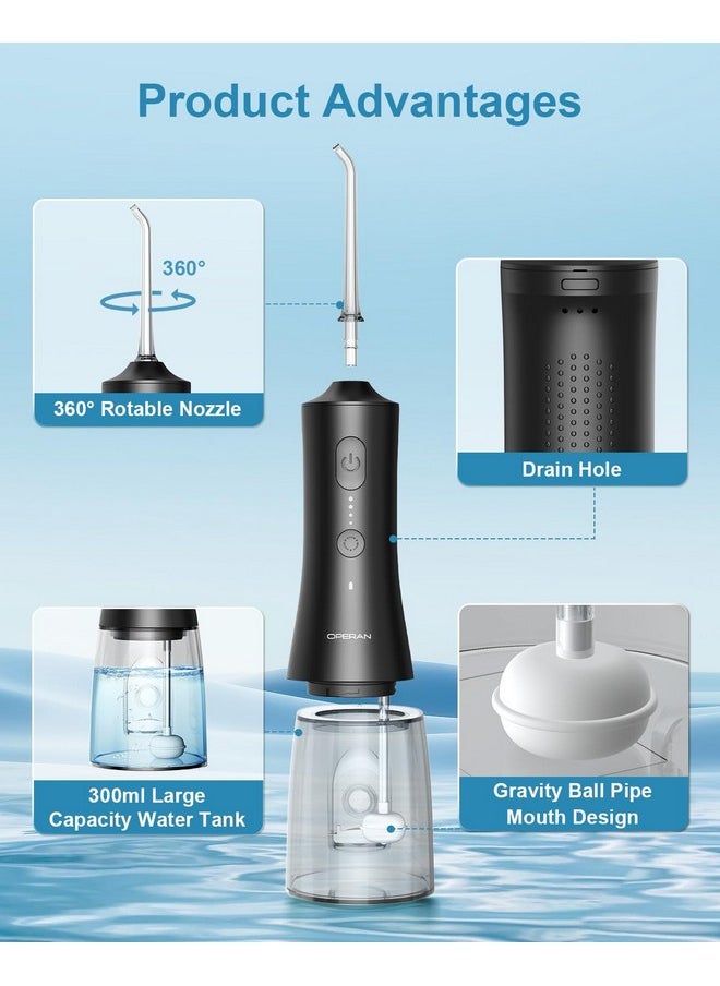 Water Flossers For Teeth Cleaning Upgraded 300Ml Cordless Water Dental Flossers Portable Rechargeable Oral Irrigator With 4 Modes 4 Jet Tips Ipx7 Waterproof Water Floss For Home Travel (Black)