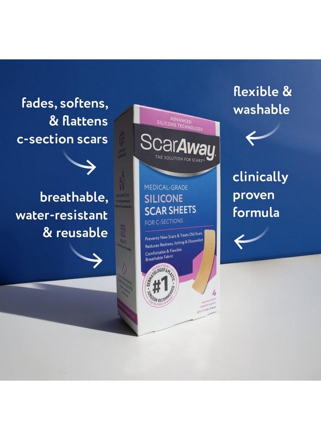 Advanced Silicone Scar Sheets For C-Section, Reusable Sheets (1.5” X 7”) For Hypertrophic And Keloid Scars From C-Section & Other Surgeries, 4 Sheets