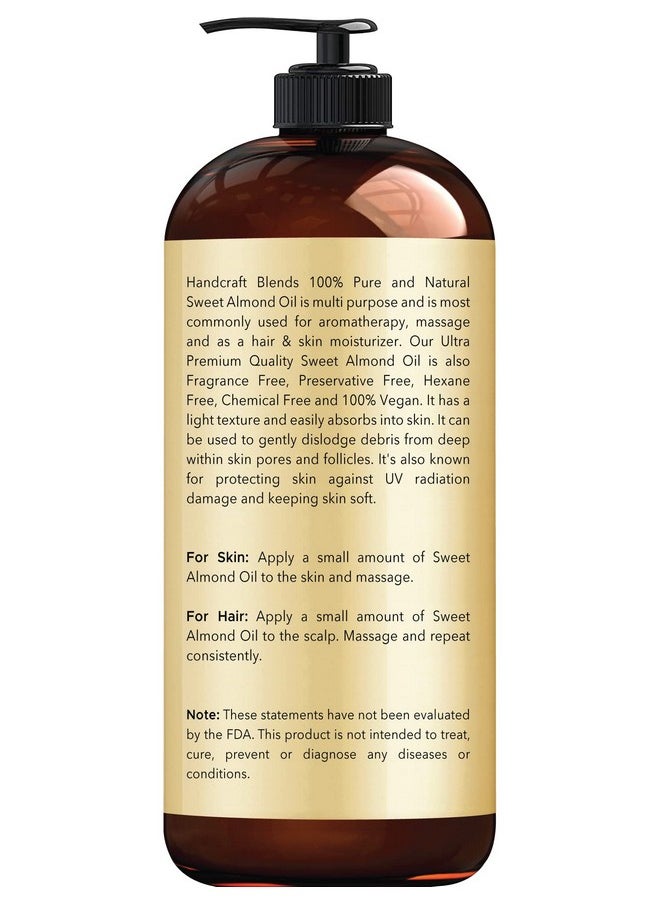 Sweet Almond Oil - 16 Fl Oz - 100% Pure And Natural - Premium Grade Oil For Skin And Hair - Carrier Oil - Hair And Body Oil - Massage Oil - Hexane-Free