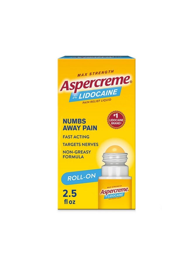 Odor Free Max Strength Lidocaine Pain Relief Liquid With Roll-On No Mess Applicator, 2.5 Oz.