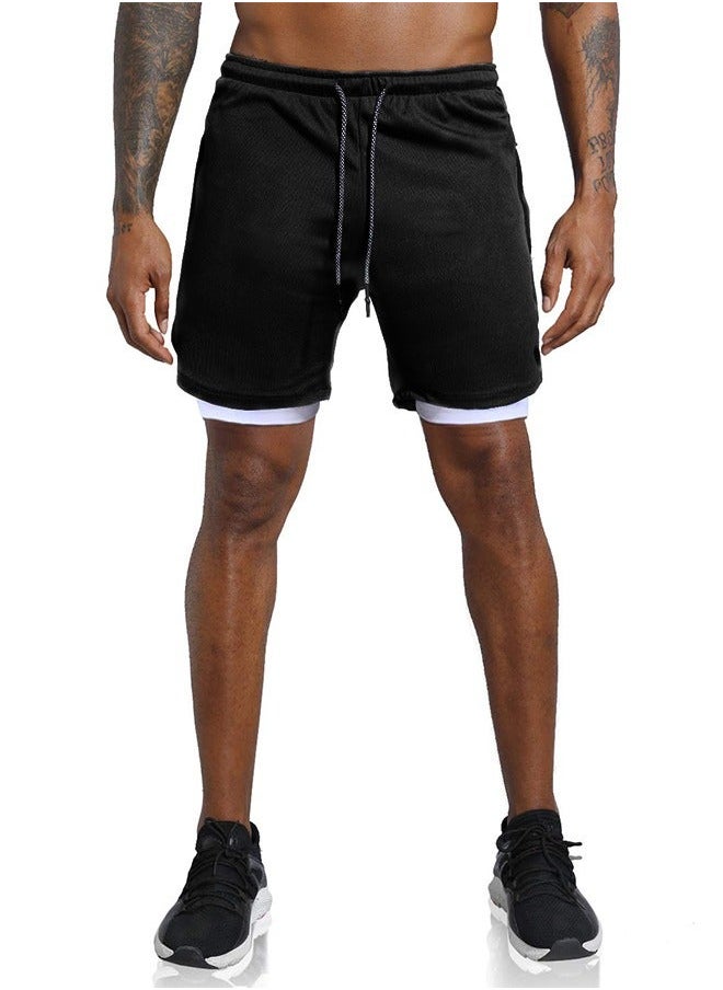 Gym Shorts for Men, Running with Quick Dry Workout 2-in-1 Stealth Shorts, 2 Layer Loose Athletic Yoga Outdoor Sports Pockets