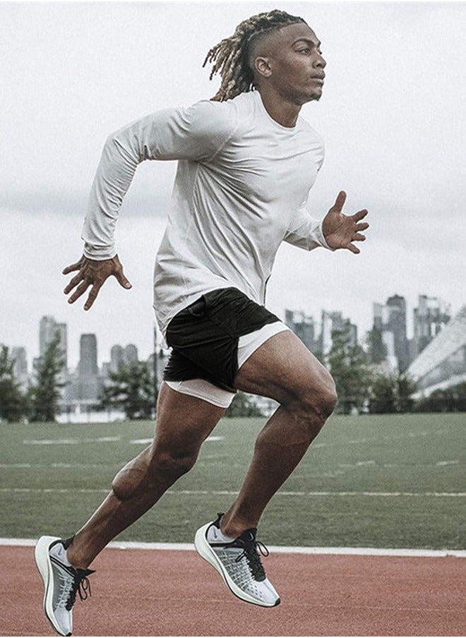 Gym Shorts for Men, Running with Quick Dry Workout 2-in-1 Stealth Shorts, 2 Layer Loose Athletic Yoga Outdoor Sports Pockets