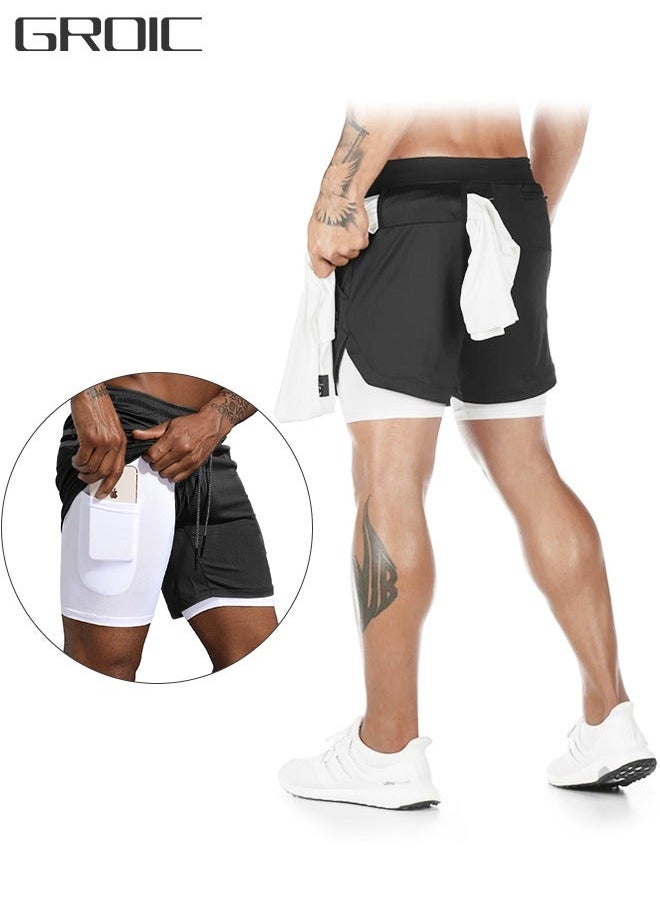 Gym Shorts for Men, Running with Quick Dry Workout 2-in-1 Stealth Shorts, 2 Layer Loose Athletic Yoga Outdoor Sports Pockets