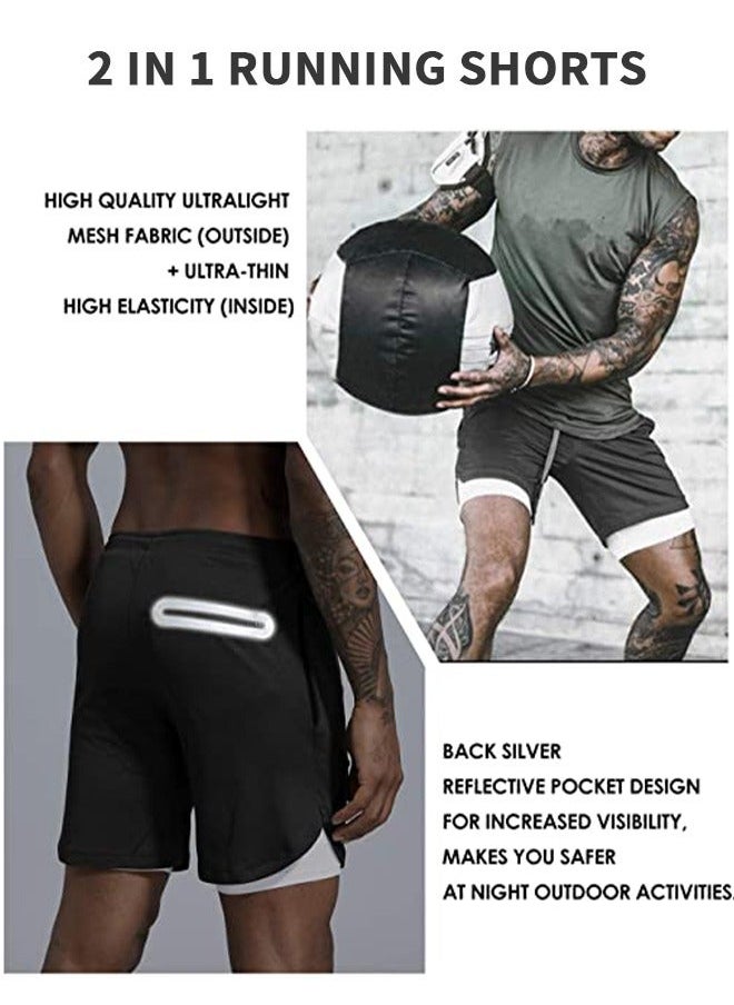 Gym Shorts for Men, Running with Quick Dry Workout 2-in-1 Stealth Shorts, 2 Layer Loose Athletic Yoga Outdoor Sports Pockets