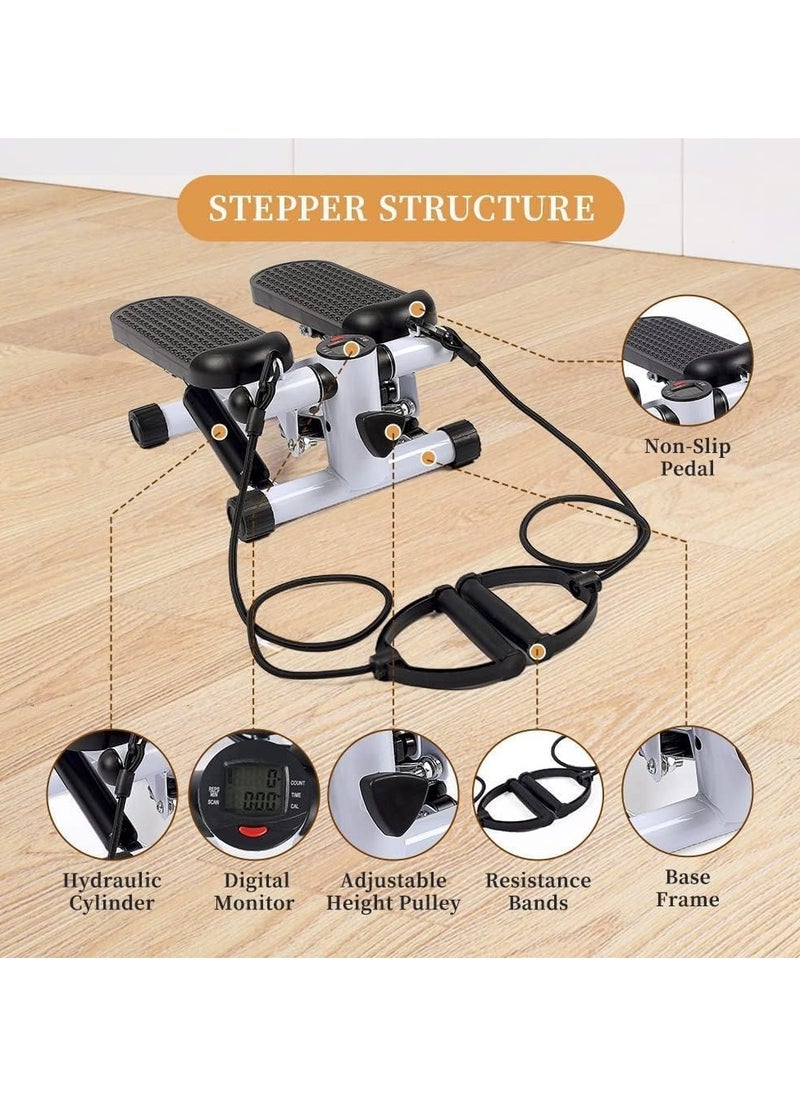 Mini Stepper Trainer with Adjustable Height Resistance Bands and LCD Monitor Air Climber Exercise Machine