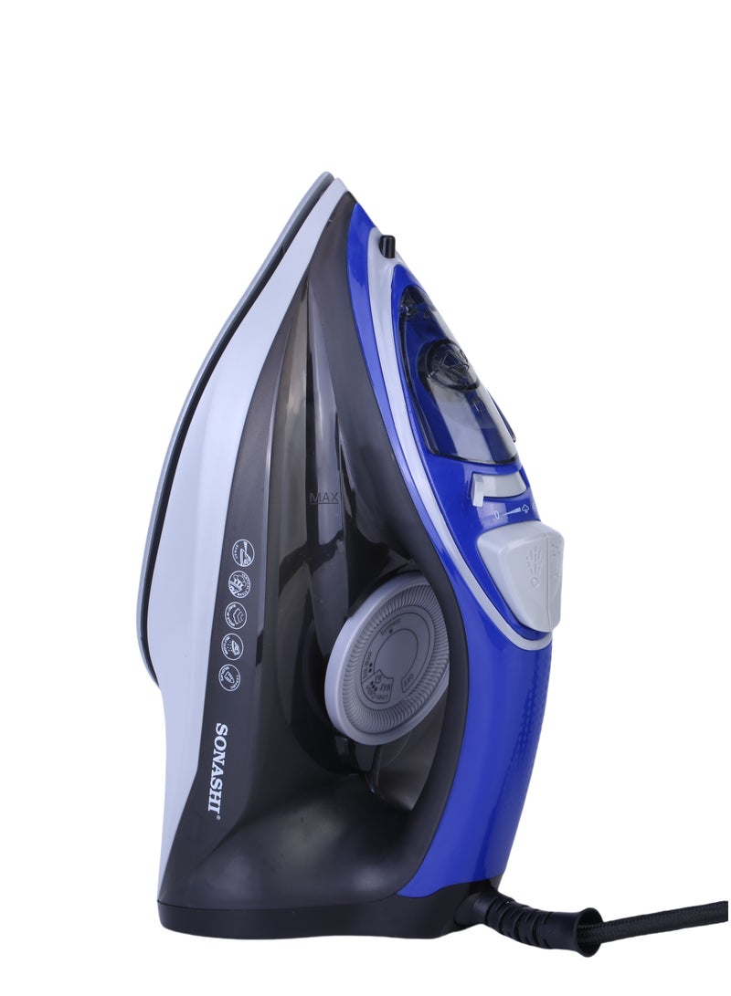 Steam Iron with Ceramic Coated Soleplate | Steam/Burst Steam/Spray/Dry Iron with Self-Clean Function | Water Tank 230ML - Ideal for All Fabrics 230 ml 2600 W SI-5084C Blue/Black