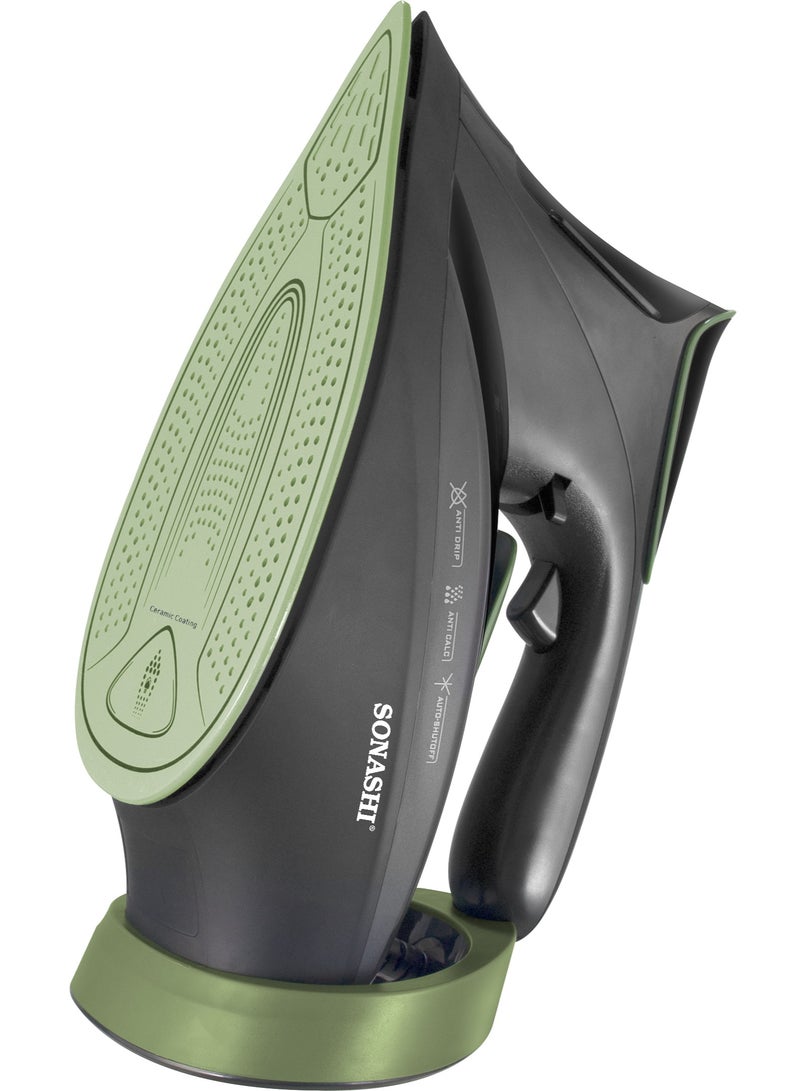 Steam Iron with Ceramic Coated Soleplate | LED Display with Touch Control | Steam/Burst Steam/Spray/Dry Iron with Self-Clean Function | Anti-Drip/Anti-Calc/Auto Shut-Off with Water Tank 350 ml 3000 W SI-5088C Black/Green