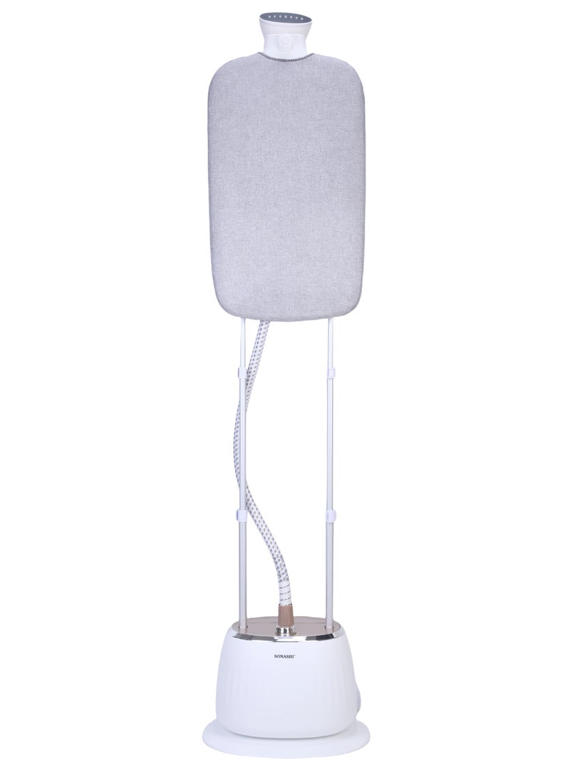 1.6L Garment Steamer with 35G/min Steam Flow, Mechanical Control, and Overheat Protection | Continues Working for 60 Mins | Adjustable Height - Ironing Board - Pole Hanger 1.6 L 1800 W SGS-326 White