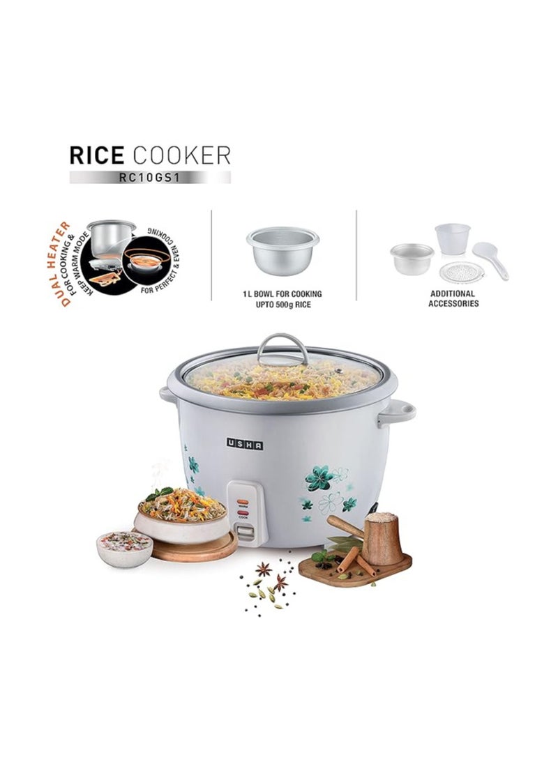 Usha RC10GS1 Steamer 1L 500 Watt Automatic Rice Cooker (White)