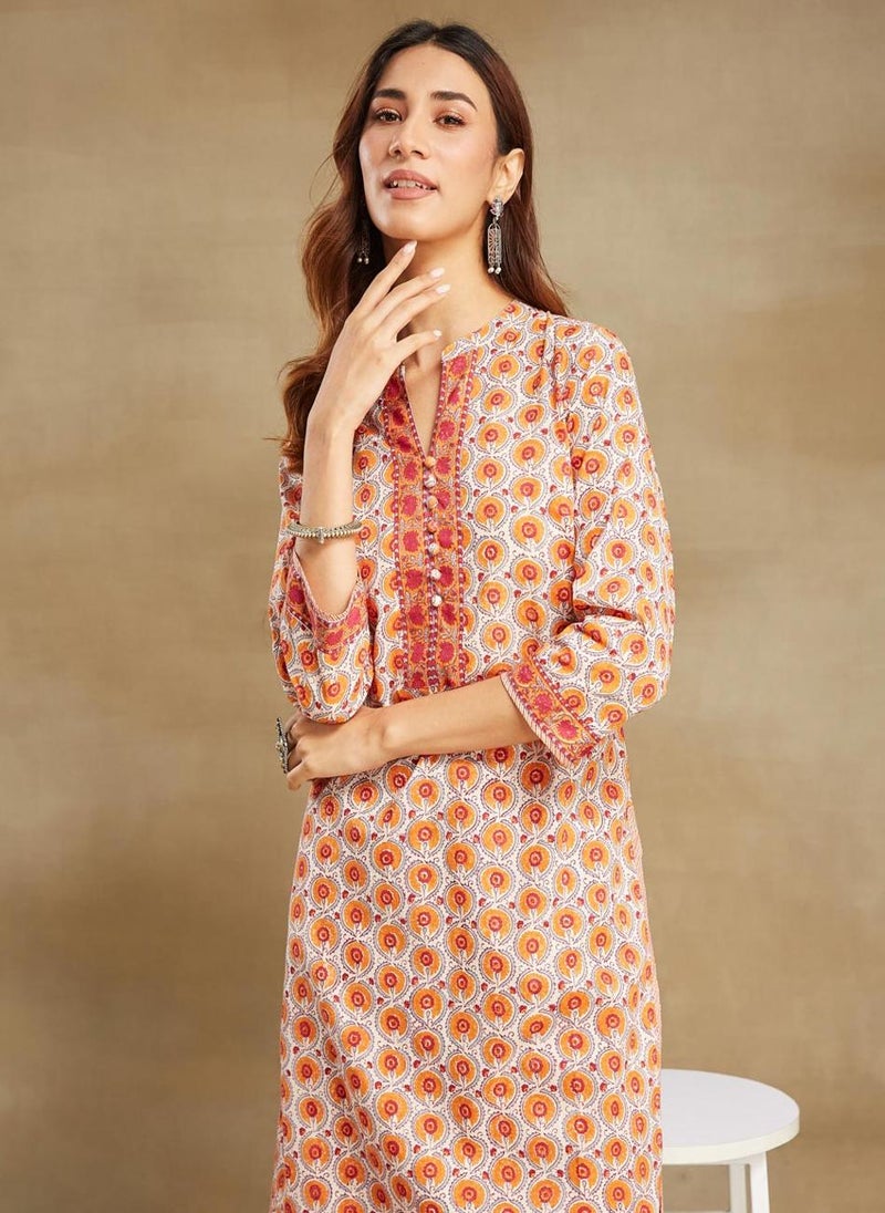 Natural Cotton Hand Block Printed Knee Length Kurta