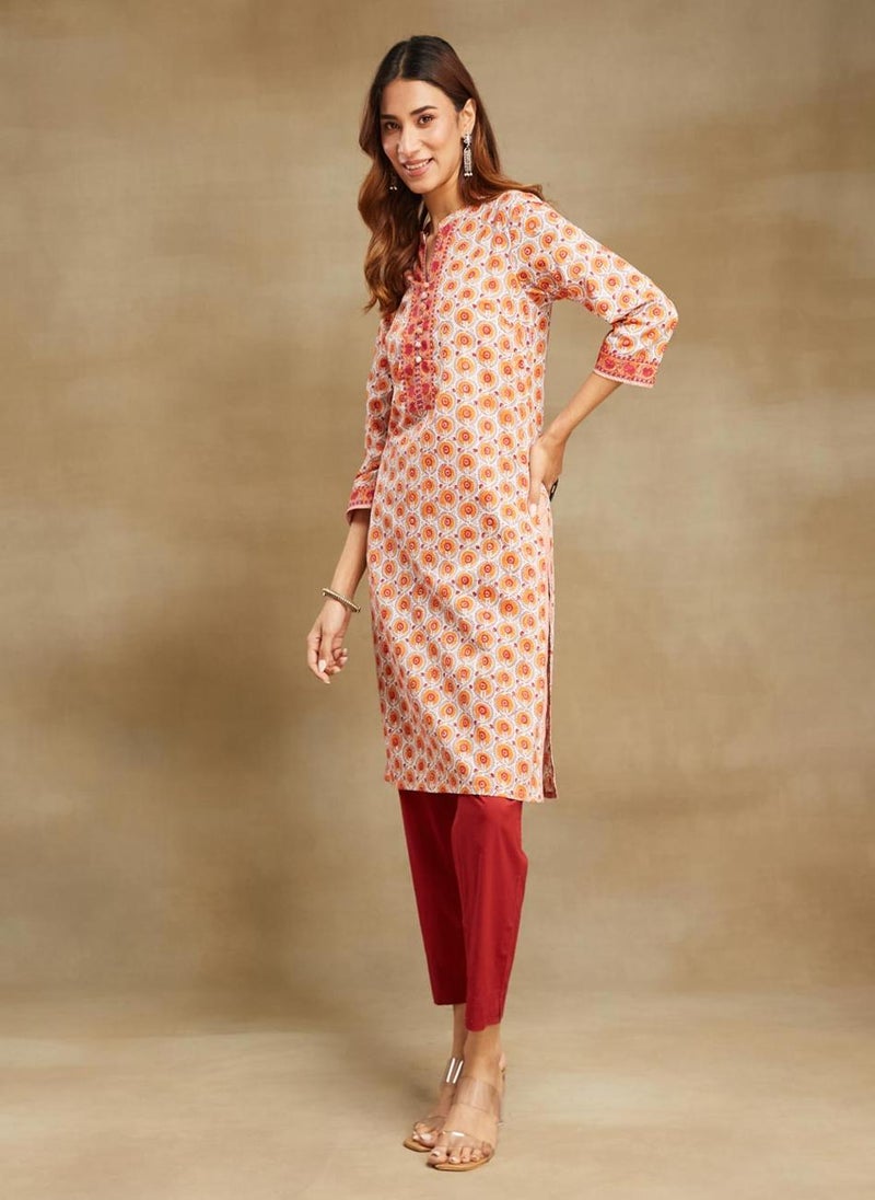 Natural Cotton Hand Block Printed Knee Length Kurta