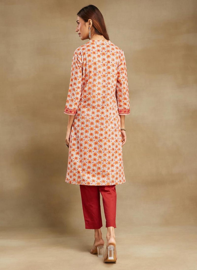 Natural Cotton Hand Block Printed Knee Length Kurta