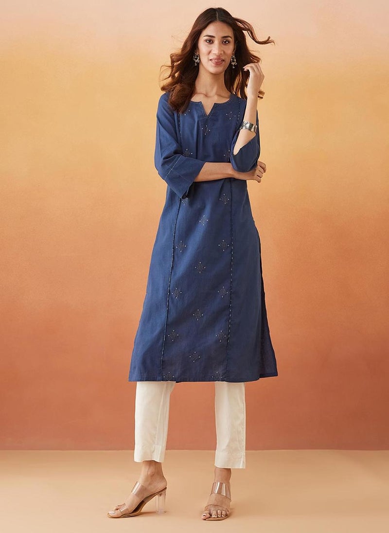 Indigo Cotton Regular Fit Long Kurta