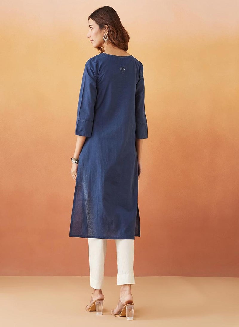 Indigo Cotton Regular Fit Long Kurta