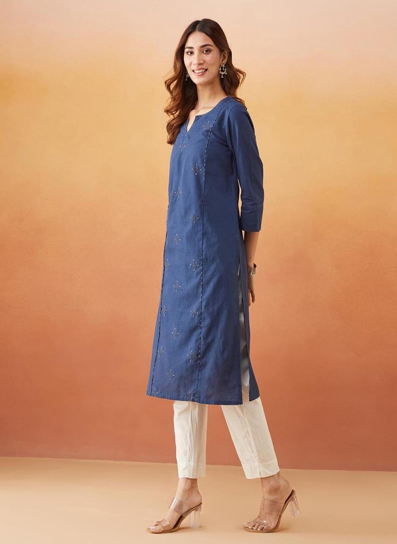 Indigo Cotton Regular Fit Long Kurta