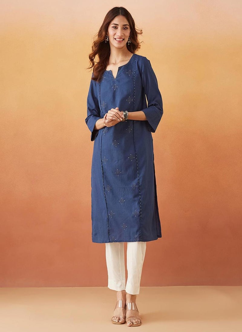 Indigo Cotton Regular Fit Long Kurta