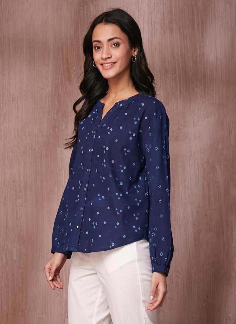 Indigo Cotton Bandhani Top