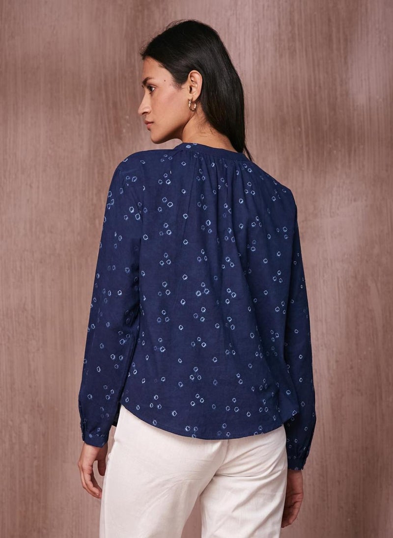 Indigo Cotton Bandhani Top