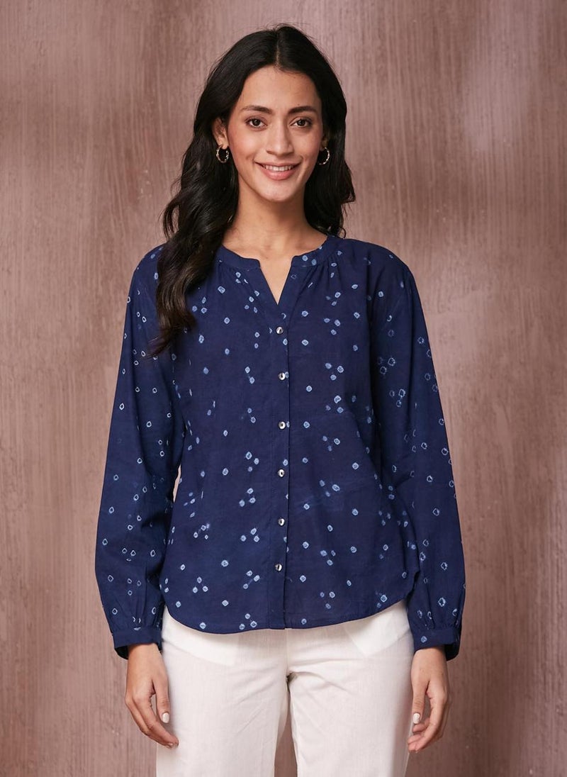 Indigo Cotton Bandhani Top