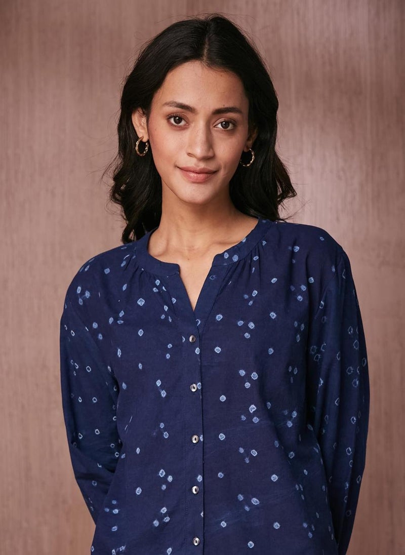 Indigo Cotton Bandhani Top