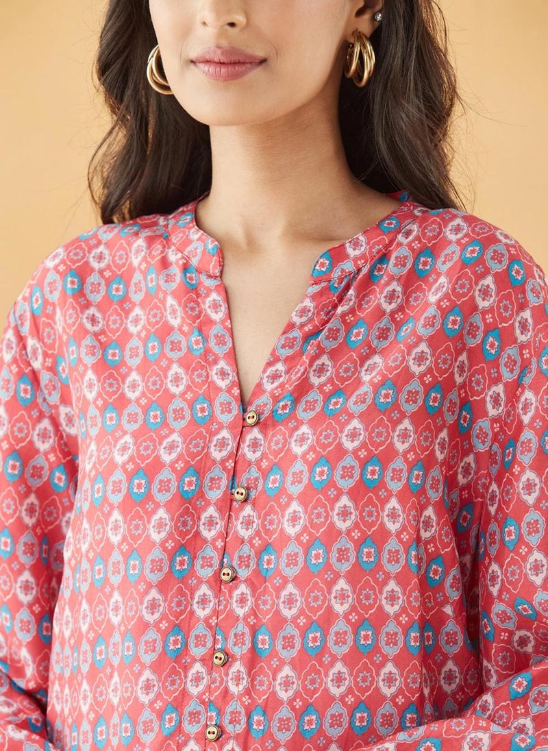 Red Rayon Blend Printed Tunic