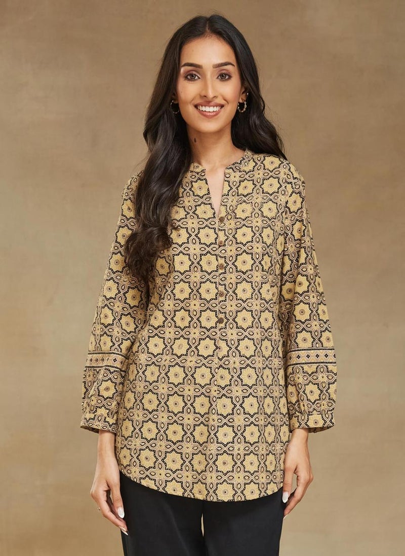 Yellow Cotton Printed Tunic